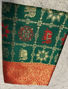 Generic Women's Jacquard Printed Saree With Unstitched Blouse 5.5Mtr (Bottle Green)