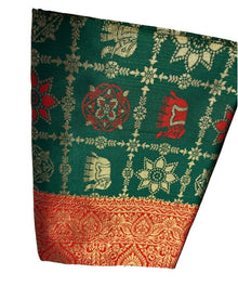 Generic Women's Jacquard Printed Saree With Unstitched Blouse 5.5Mtr (Bottle Green)