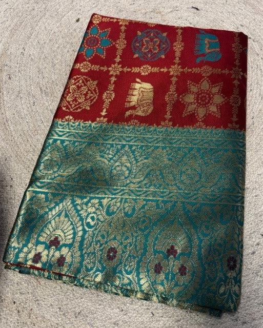 Generic Women's Jacquard Printed Saree With Unstitched Blouse 5.5Mtr (Maroon)