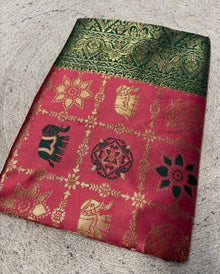 Generic Women's Jacquard Printed Saree With Unstitched Blouse 5.5Mtr (Pink)