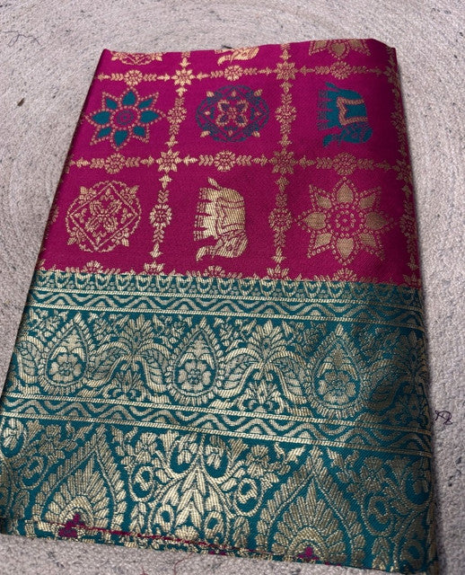 Generic Women's Jacquard Printed Saree With Unstitched Blouse 5.5Mtr (Magenta)