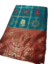 Generic Women's Jacquard Printed Saree With Unstitched Blouse 5.5Mtr (Teal)