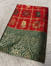 Generic Women's Jacquard Printed Saree With Unstitched Blouse 5.5Mtr (Red)