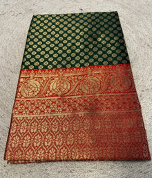Generic Women's Jacquard Printed Saree With Unstitched Blouse 5.5Mtr (Dark Green)
