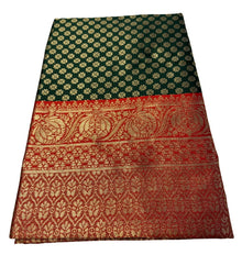 Generic Women's Jacquard Printed Saree With Unstitched Blouse 5.5Mtr (Dark Green)