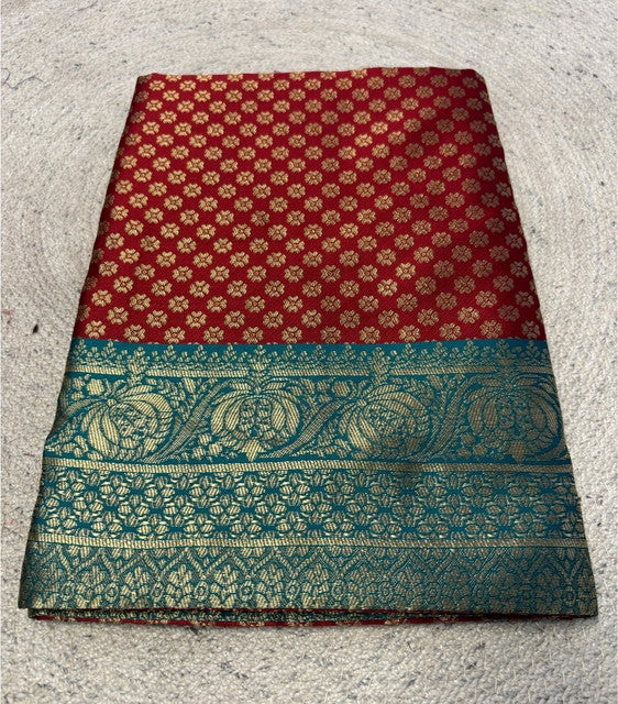 Generic Women's Jacquard Printed Saree With Unstitched Blouse 5.5Mtr (Maroon)