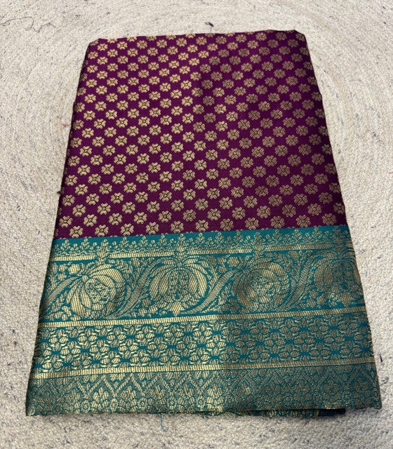 Generic Women's Jacquard Printed Saree With Unstitched Blouse 5.5Mtr (Purple)