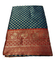 Generic Women's Jacquard Printed Saree With Unstitched Blouse 5.5Mtr (Teal)