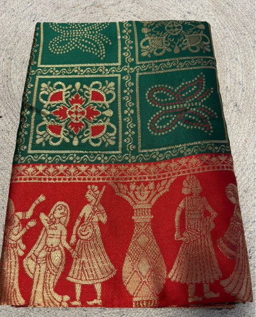 Generic Women's Jacquard Printed Saree With Unstitched Blouse 5.5Mtr (Green)