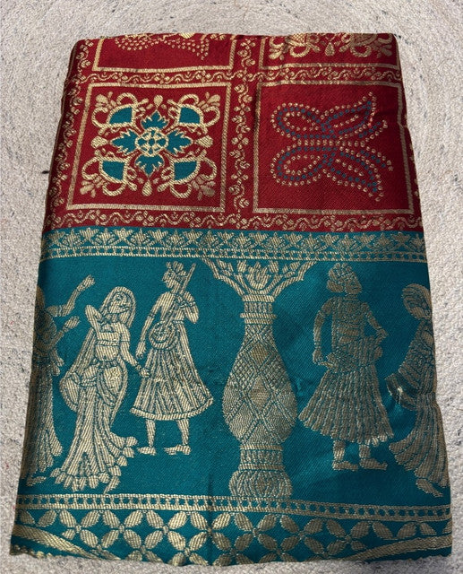 Generic Women's Jacquard Printed Saree With Unstitched Blouse 5.5Mtr (Maroon)