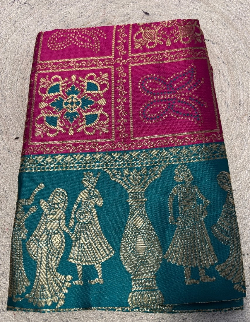 Generic Women's Jacquard Printed Saree With Unstitched Blouse 5.5Mtr (Magenta)