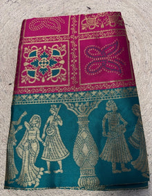 Generic Women's Jacquard Printed Saree With Unstitched Blouse 5.5Mtr (Magenta)
