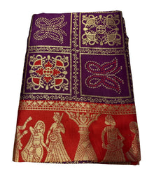 Generic Women's Jacquard Printed Saree With Unstitched Blouse 5.5Mtr (Wine)