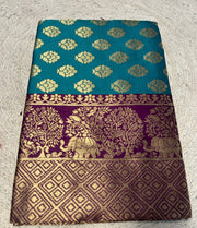 Generic Women's Jacquard Printed Saree With Unstitched Blouse 5.5Mtr (Turquoise)