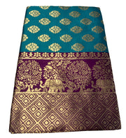 Generic Women's Jacquard Printed Saree With Unstitched Blouse 5.5Mtr (Turquoise)