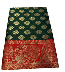 Generic Women's Jacquard Printed Saree With Unstitched Blouse 5.5Mtr (Bottle Green)