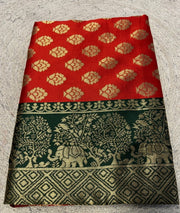 Generic Women's Jacquard Printed Saree With Unstitched Blouse 5.5Mtr (Red)