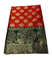 Generic Women's Jacquard Printed Saree With Unstitched Blouse 5.5Mtr (Red)