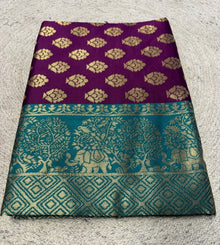 Generic Women's Jacquard Printed Saree With Unstitched Blouse 5.5Mtr (Purple)