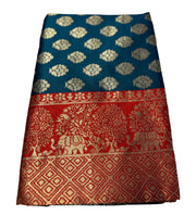 Generic Women's Jacquard Printed Saree With Unstitched Blouse 5.5Mtr (Teal)