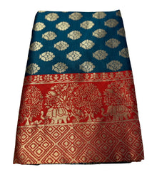 Generic Women's Jacquard Printed Saree With Unstitched Blouse 5.5Mtr (Teal)