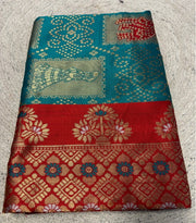 Generic Women's Jacquard Printed Saree With Unstitched Blouse 5.5Mtr (Teal)