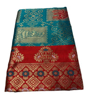 Generic Women's Jacquard Printed Saree With Unstitched Blouse 5.5Mtr (Teal)