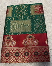 Generic Women's Jacquard Printed Saree With Unstitched Blouse 5.5Mtr (Dark Green)