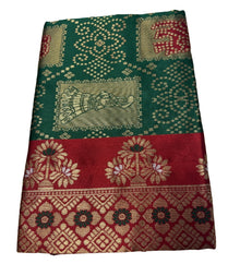 Generic Women's Jacquard Printed Saree With Unstitched Blouse 5.5Mtr (Dark Green)