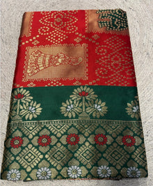 Generic Women's Jacquard Printed Saree With Unstitched Blouse 5.5Mtr (Red)
