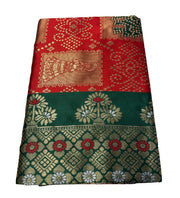 Generic Women's Jacquard Printed Saree With Unstitched Blouse 5.5Mtr (Red)