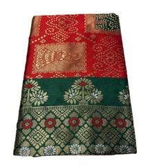 Generic Women's Jacquard Printed Saree With Unstitched Blouse 5.5Mtr (Red)
