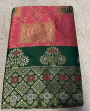 Generic Women's Jacquard Printed Saree With Unstitched Blouse 5.5Mtr (Pink)
