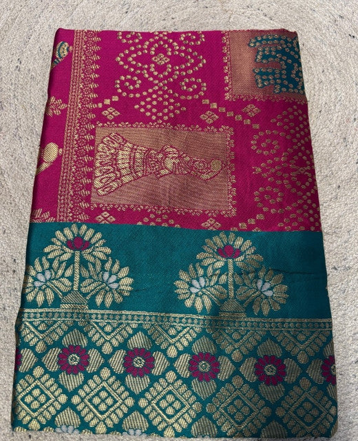Generic Women's Jacquard Printed Saree With Unstitched Blouse 5.5Mtr (Magenta)