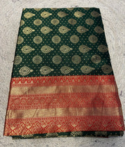 Generic Women's Jacquard Printed Saree With Unstitched Blouse 5.5Mtr (Bottle Green)