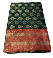 Generic Women's Jacquard Printed Saree With Unstitched Blouse 5.5Mtr (Bottle Green)