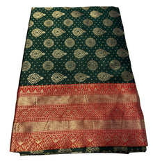 Generic Women's Jacquard Printed Saree With Unstitched Blouse 5.5Mtr (Bottle Green)